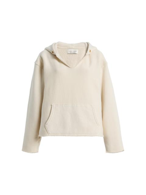 Rachel Raw-Edge Cotton Cropped Hoodie ivory