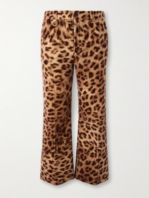 Cropped Leopard-print Cotton-velvet Straight-leg Pants
