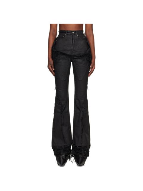Black Temple Slivered Bootcut Jeans