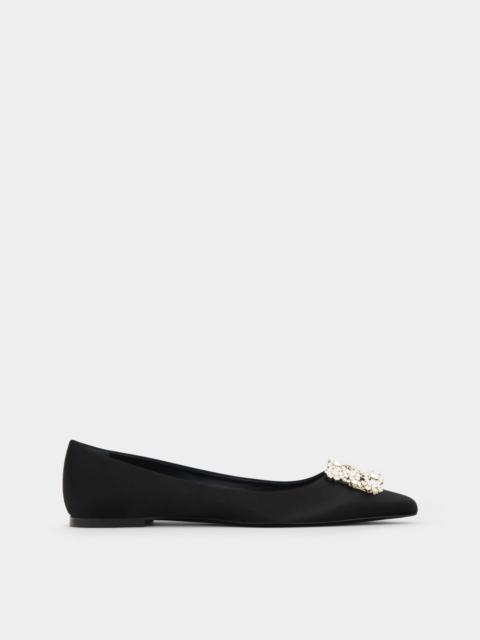 Flower Strass Buckle Ballerinas in Satin