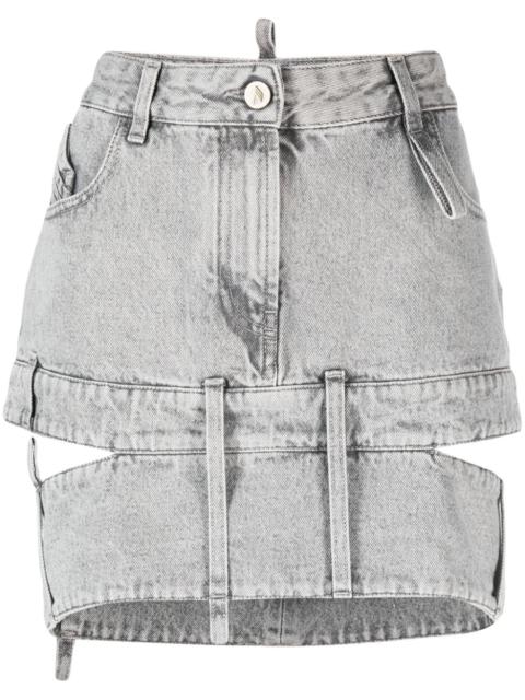 Cutout denim mini skirt