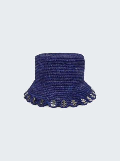 Raffia Bucket Hat Aqua And Silver