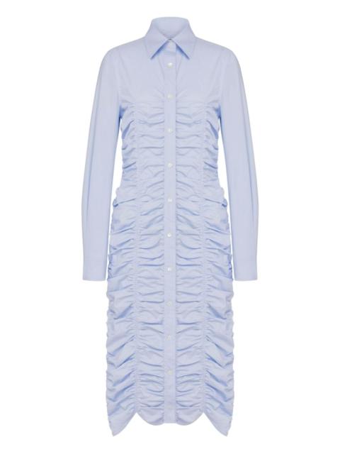 ruched button-down midi dress