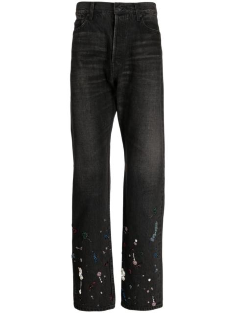 bead-embellished straight-leg jeans