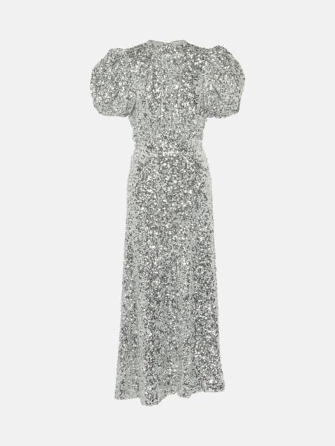 Puff-sleeve sequined midi dress