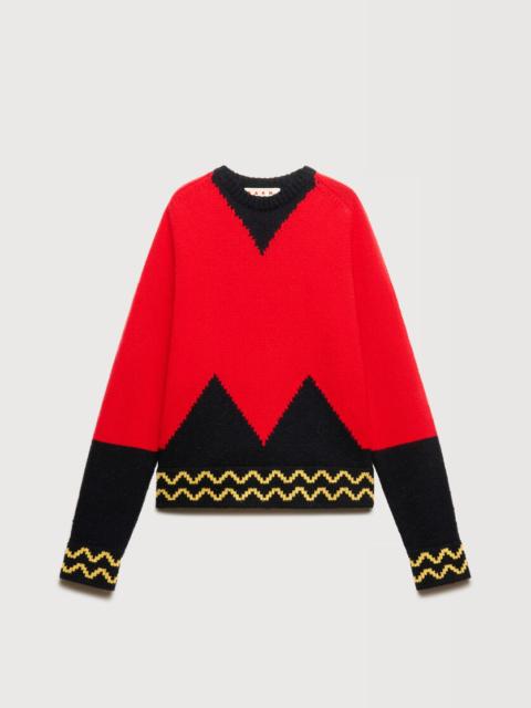 RED WOOL JUMPER WITH M INTARSIA