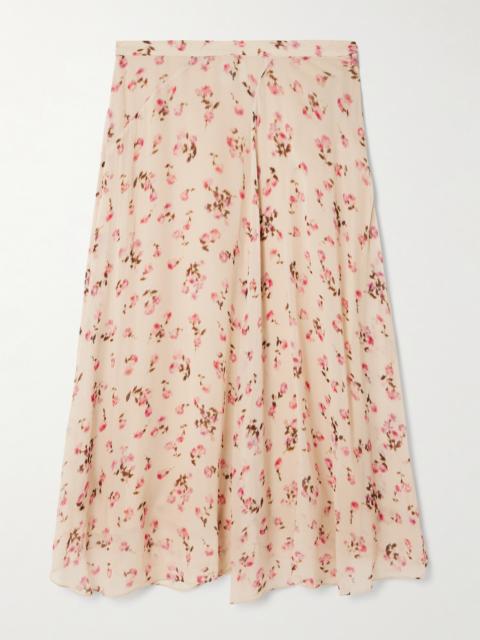 Lycia Asymmetric Floral-print Crepe De Chine Midi Skirt