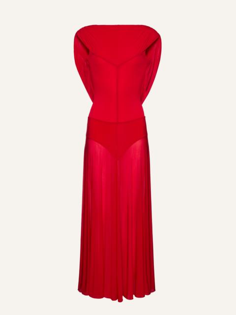 Drop waist cupro midi dress in red