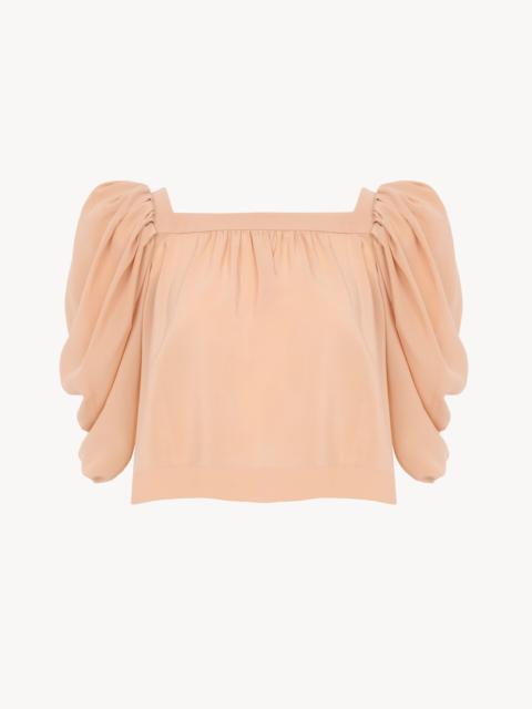 PUFF-SLEEVE PLEATED TOP IN CRÊPE DE CHINE