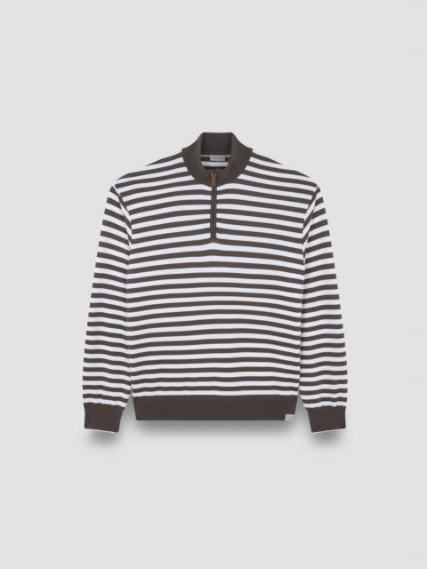 STRIPED WOOL CASHMERE HALF ZIP SWEATER