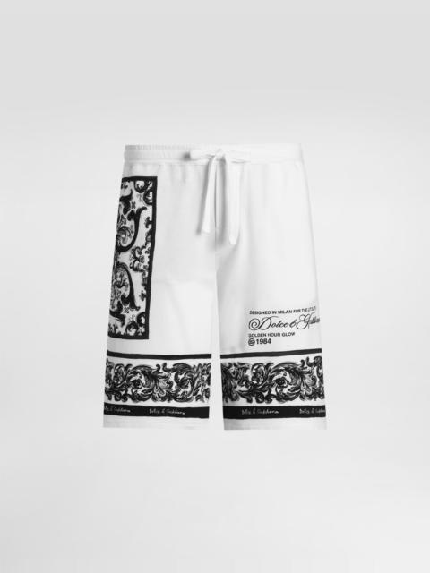 majolica-print double piqué bermuda shorts