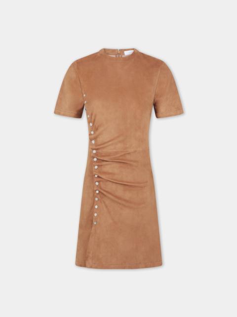 CARAMEL SHORT CAMEL DRAPED DRESS IN LEATHER