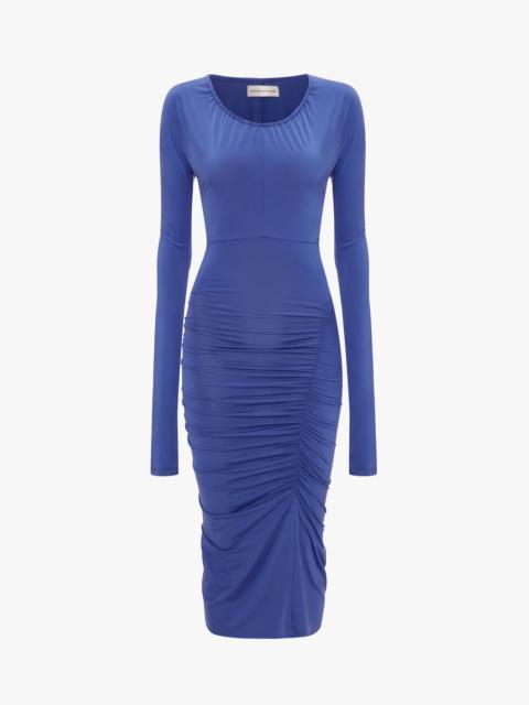 Long Sleeve Fitted Dress In Iris Blue