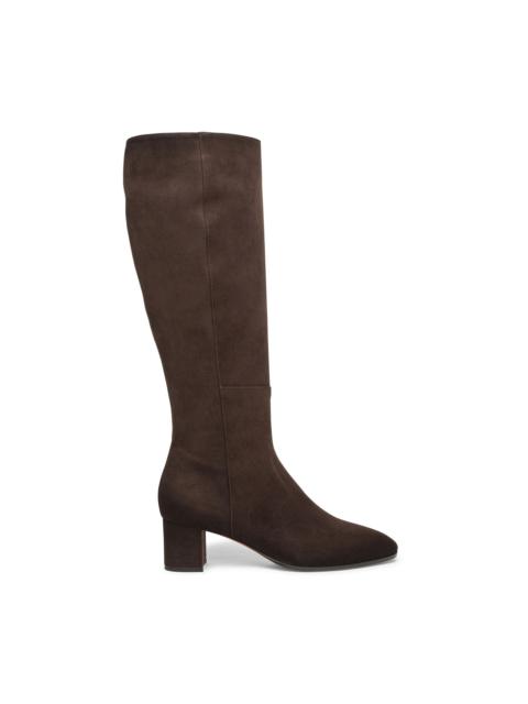 Women's dark brown suede mid-heel boot