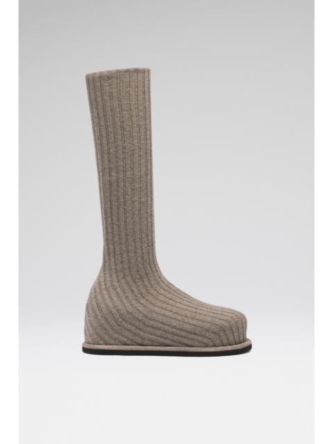 VENEDA STRETCH BOOT FLATFORM TAUPE FUZZY RIBBED KNIT