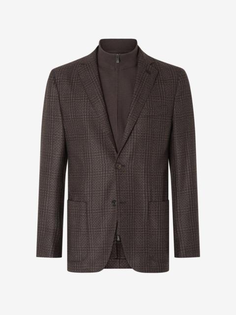 Brown wool twill jacket with detachable vest