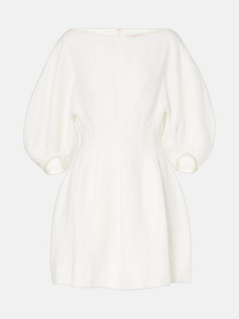 Puff-sleeve linen minidress