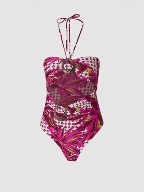 Tropical Metal Trim Detail Cut Out Swimsuit