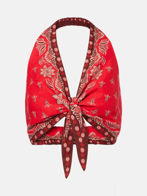 Ainika Garden halterneck linen-blend crop top