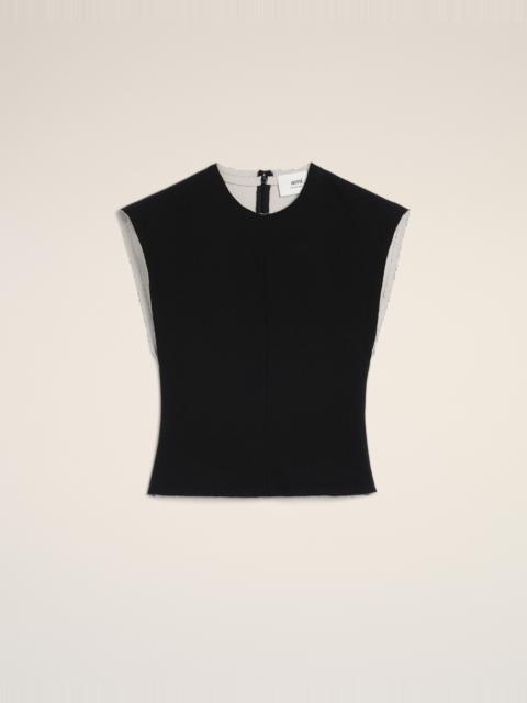 BLACK WOOL SLEEVELESS BICOLOR TOP
