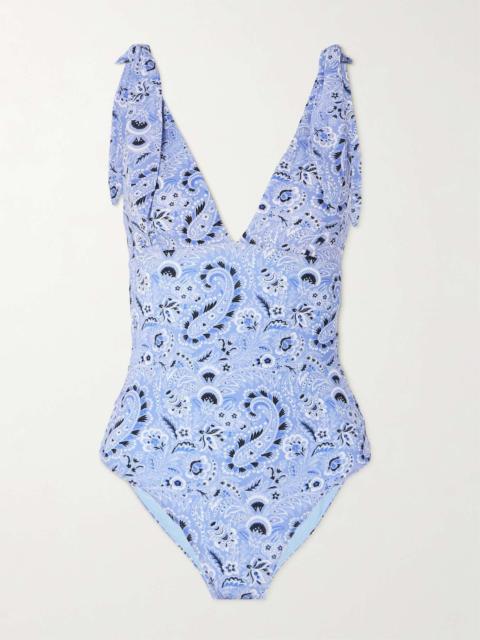 Tie-detailed paisley-print swimsuit