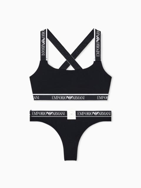 ASV ICONIC ORGANIC-COTTON BRALETTE AND BRAZILIAN BRIEFS SET WITH LOGO BAND