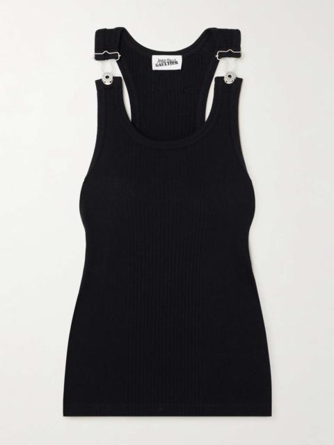 Ribbed buckled cotton tank Black