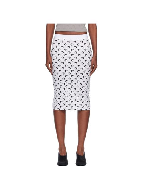 White Moon Printed Jersey Knee Length Midi Skirt
