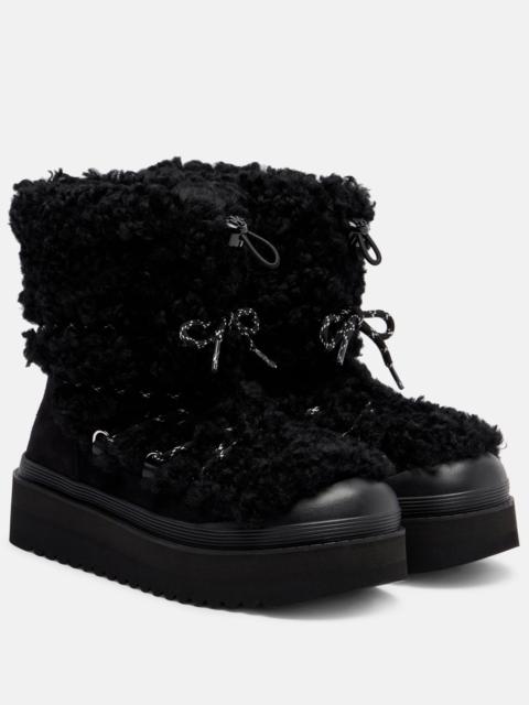 Mellow shearling and suede lace-up boots