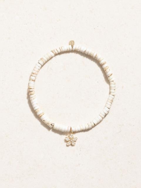 Small Plumeria 14-karat gold, turquoise and diamond bracelet White