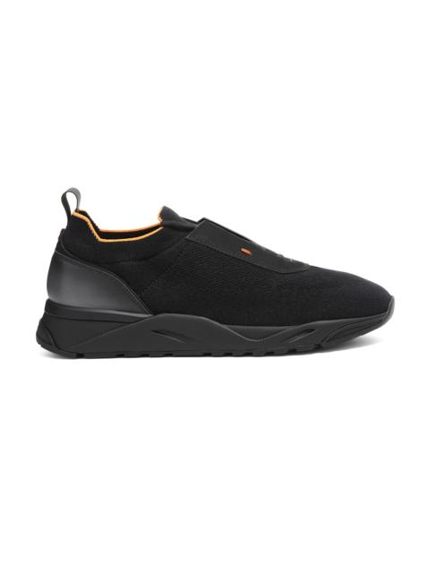 Men's black stretch knit and leather sneaker