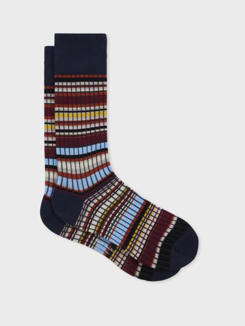 Navy Blue 'Signature Stripe' Ribbed Socks