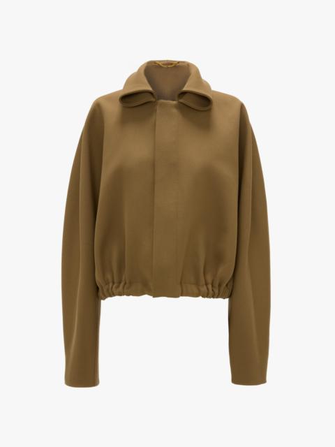 Oversized Roll Neck Bomber Jacket In Dark Camel