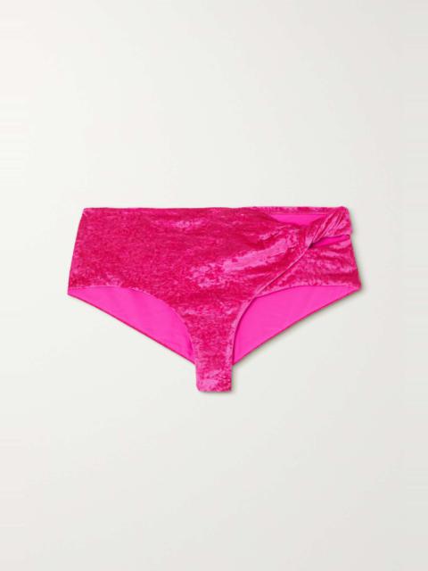 Twisted stretch-velvet bikini briefs