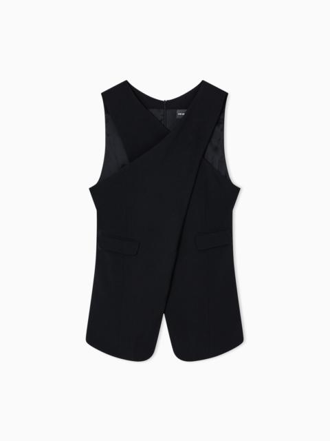 STRETCH SANDBLASTED FABRIC CROSSOVER TOP