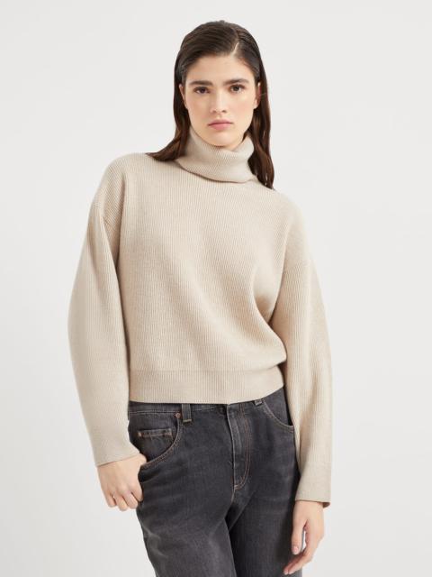 Virgin wool, cashmere and silk English rib turtleneck sweater