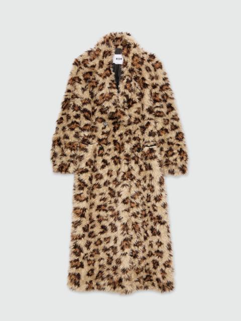 Long beige animalier coat in shaggy-effect faux fur
