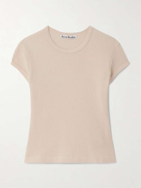 Cropped waffle-knit cotton T-shirt