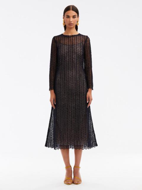 SEQUIN EMBROIDERED BIRDSNEST KNIT DRESS