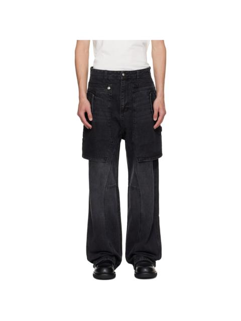Black Raptor Layered Wide-Leg Jeans