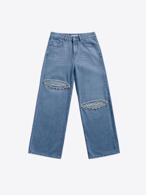 DISTRESSED CRYSTAL RELAXED SLIT JEAN