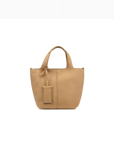 Beige tumbled leather handbag