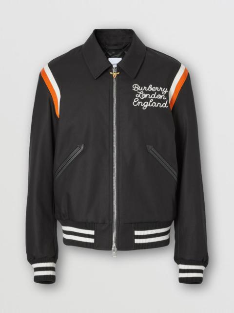 Embroidered Logo Cotton Gabardine Bomber Jacket