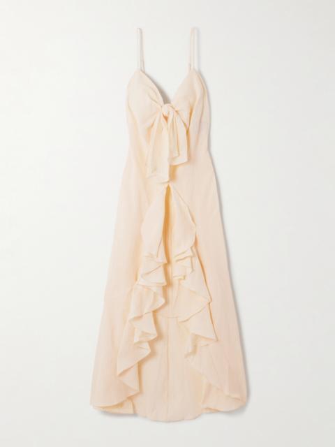 Zambra Tie-detailed Ruffled Organic Linen Blouse