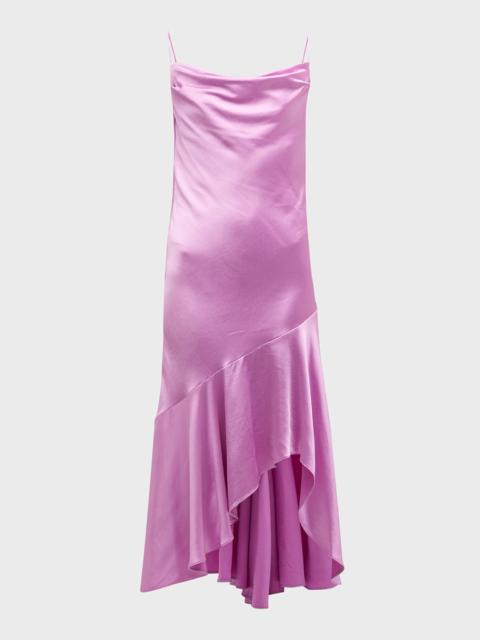 La Rosas High-Low Satin Midi Dress