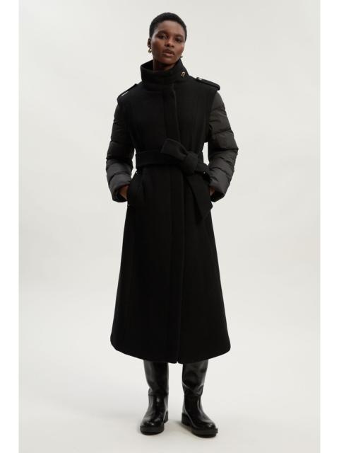 Wool Hybrid Puffer High Neck Belted Midi Coat
