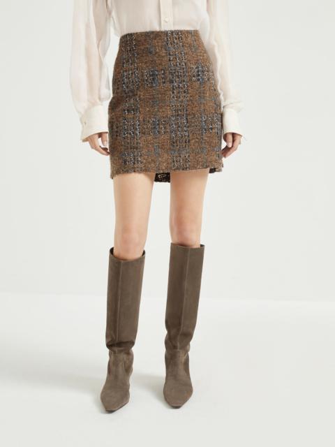 Mohair, alpaca and wool mini skirt with dazzling Prince of Wales embroidery