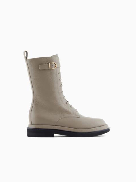 PEBBLED LEATHER COMBAT BOOTS