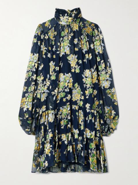 Anaya Pussy-bow Devoré-velvet Chiffon Mini Dress