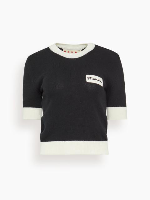 Short Sleeve Crewneck Sweater in Black